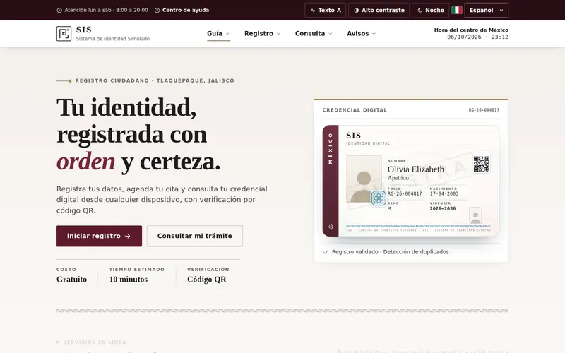 Portada de SIS, Sistema de Identidad Simulado