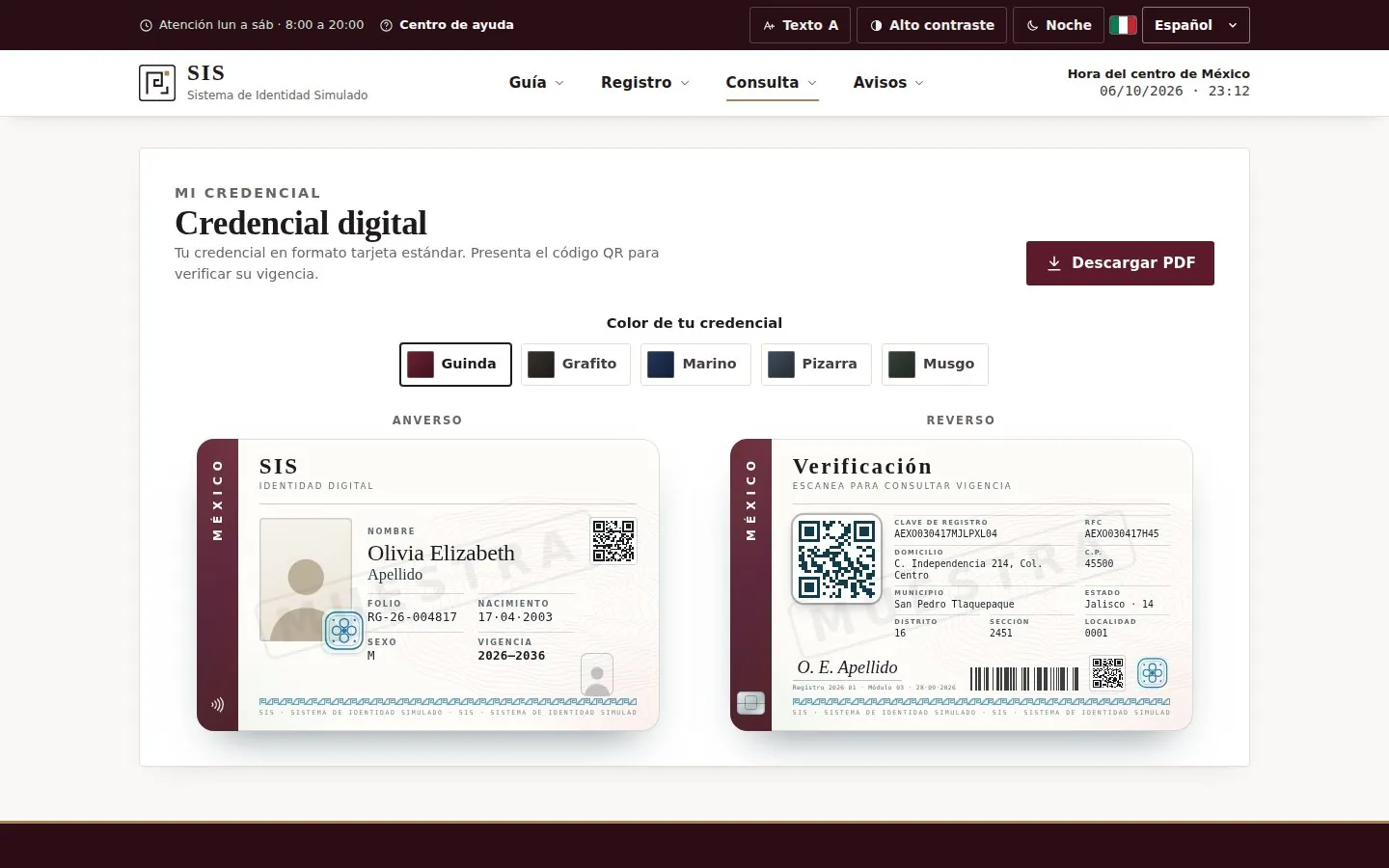 Credencial digital, anverso y reverso