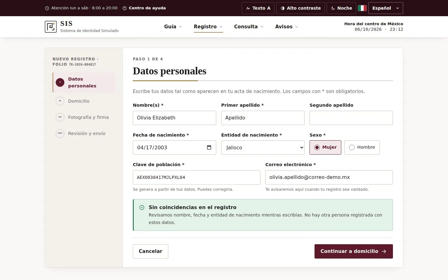 Registro en 4 pasos